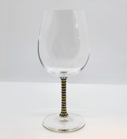 Blue and Gold Austrian Crystal Embellished Waterford Crystal large wine drinking vessel 19.5oz w/Black Diamond Encasement BG-2