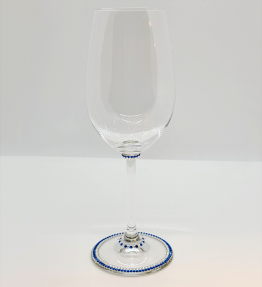 Blue and White Austrian Crystal Embellished Waterford Crystal small wine drinking vessel 12oz w/Black Diamond Encasement BW-1