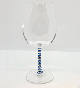 Blue and White Austrian Crystal Embellished Waterford Crystal large wine drinking vessel 19.5oz w/Black Diamond Encasement BW-2