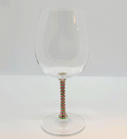 Pink and Green Austrian Crystal Embellished Waterford Crystal large wine drinking vessel 19.5oz w/Black Diamond Encasement PG-2