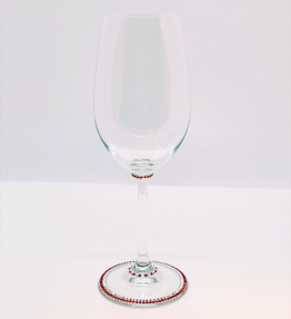 Red and White Austrian Crystal Embellished Waterford Crystal small wine drinking vessel 12oz w/Black Diamond Encasement RW-1