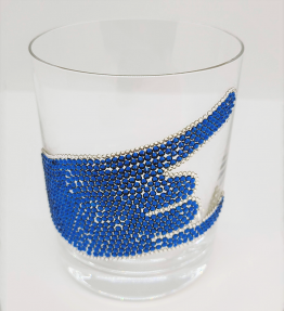 Blue and White Austrian Crystal Embellished Crystal 9oz Double Old-Fashioned drinking vessel w/Black Flip-Down Case BWM-1