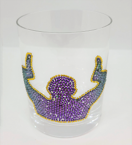 Purple and Gold Austrian Crystal Embellished Crystal 9oz Double Old-Fashioned drinking vessel w/Black Flip-Down Case BWM-1