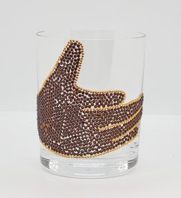 Brown and Gold Austrian Crystal Embellished Crystal 9oz Double Old-Fashioned drinking vessel w/Black Flip-Down Case TMM-1